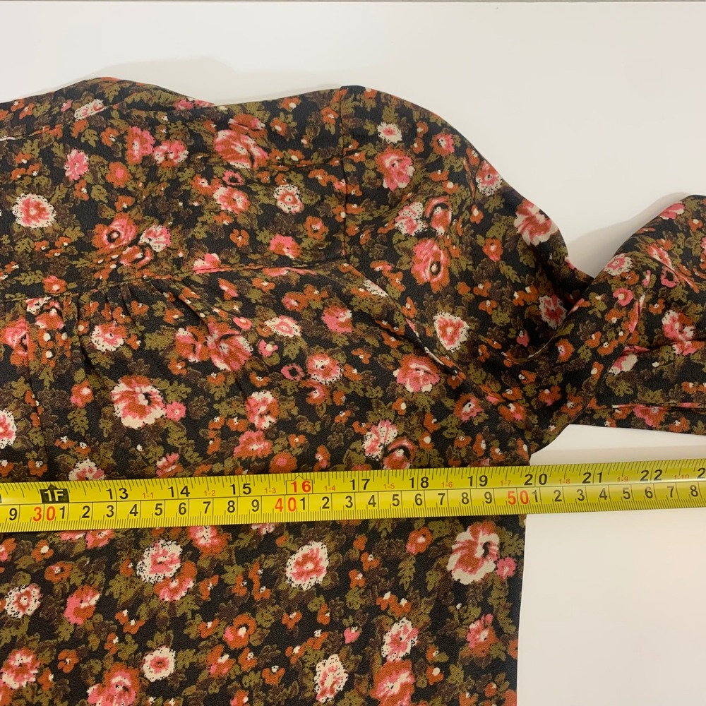 Treasure & Bond Womens XS Floral‎ V-Neck Long Sleeve Blouse Brown Pink Boho Top - Picture 3 of 7